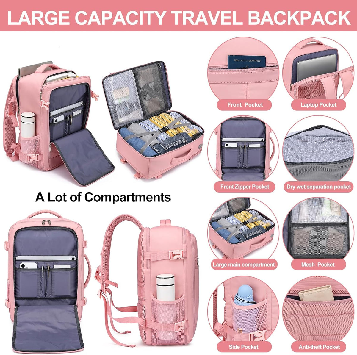 Travel Backpack for Men,Airplane Approved Carry On Backpack Suitcase with Shoe Pouch, Luggage Bag TSA 15.6inch Laptop Mochila Flight Approved Personal Item Travel Bag Bookbag Travel Essentials,Black