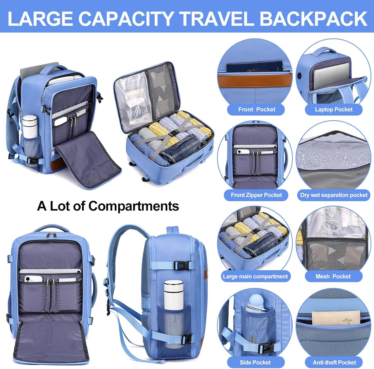 Travel Backpack for Men,Airplane Approved Carry On Backpack Suitcase with Shoe Pouch, Luggage Bag TSA 15.6inch Laptop Mochila Flight Approved Personal Item Travel Bag Bookbag Travel Essentials,Black