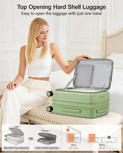 20-Inch Expandable Carry On Luggage, Hard Shell Top-Opening Luggage with Wheels, TSA-Approved Small Travel Bag for Men and Women Carry-On Suitcase, White