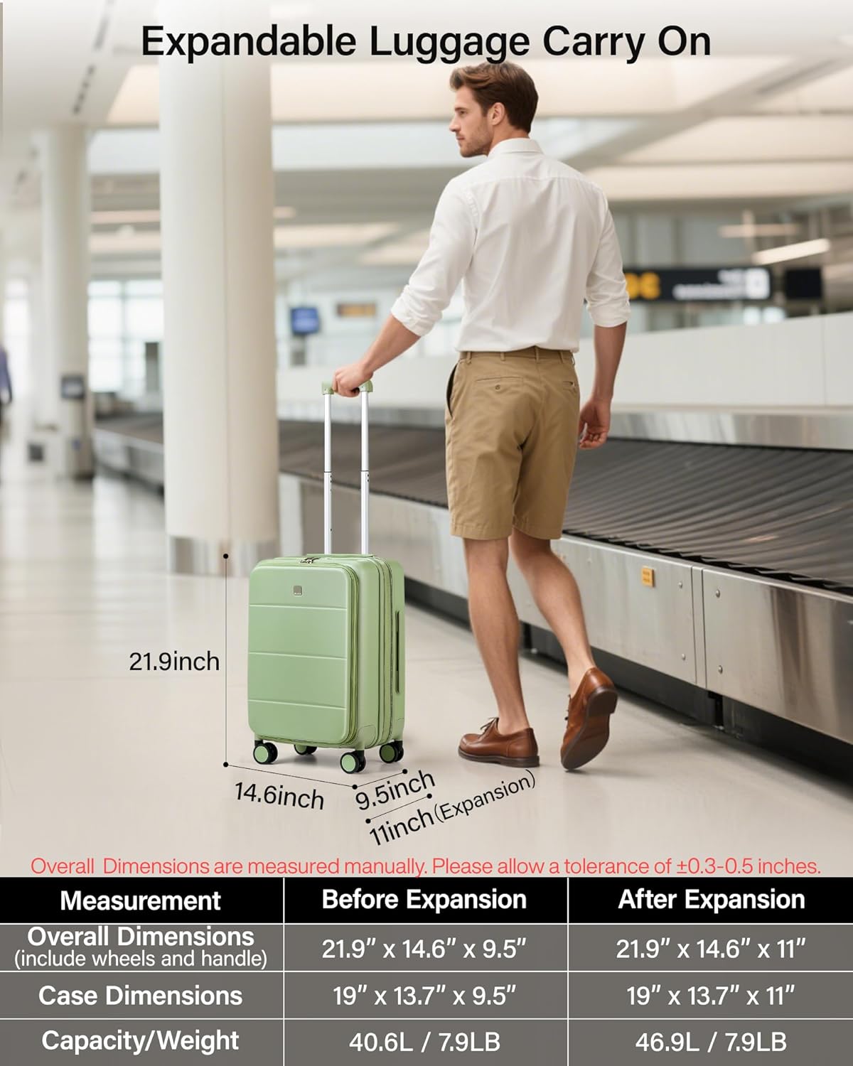 20-Inch Expandable Carry On Luggage, Hard Shell Top-Opening Luggage with Wheels, TSA-Approved Small Travel Bag for Men and Women Carry-On Suitcase, White