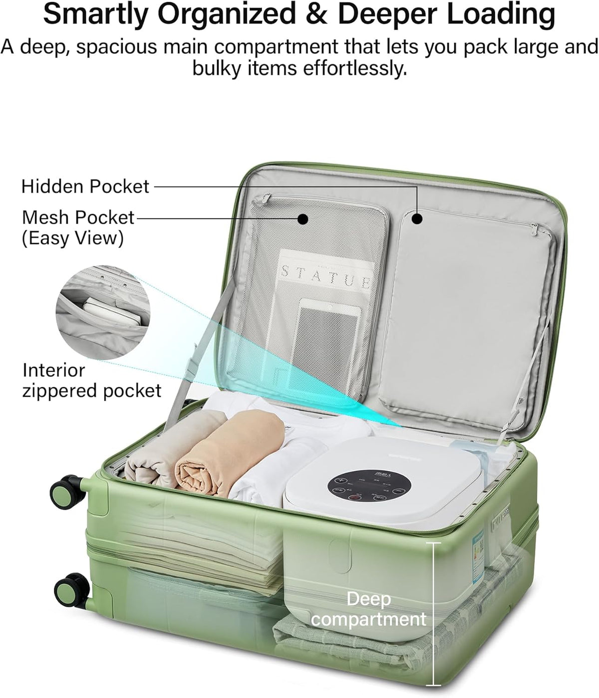 20-Inch Expandable Carry On Luggage, Hard Shell Top-Opening Luggage with Wheels, TSA-Approved Small Travel Bag for Men and Women Carry-On Suitcase, White