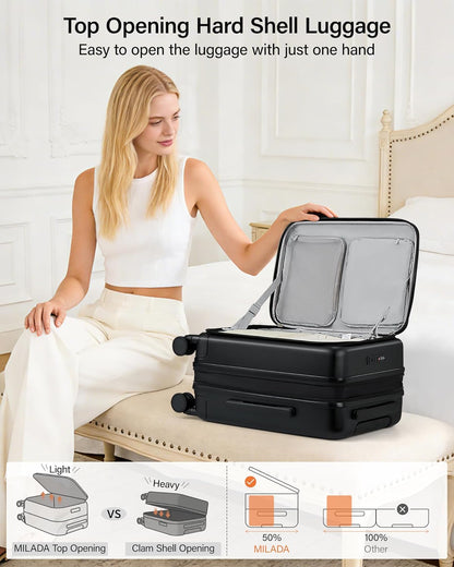 20-Inch Expandable Carry On Luggage, Hard Shell Top-Opening Luggage with Wheels, TSA-Approved Small Travel Bag for Men and Women Carry-On Suitcase, White