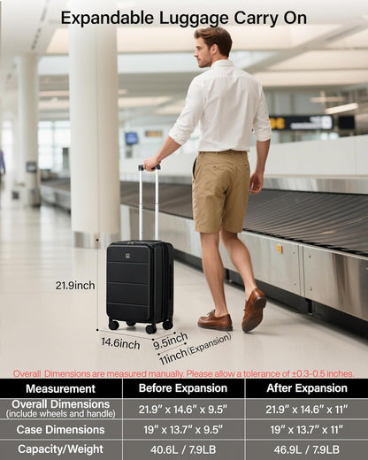 20-Inch Expandable Carry On Luggage, Hard Shell Top-Opening Luggage with Wheels, TSA-Approved Small Travel Bag for Men and Women Carry-On Suitcase, White