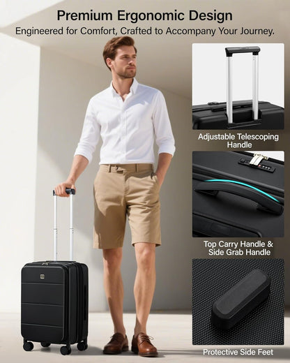 20-Inch Expandable Carry On Luggage, Hard Shell Top-Opening Luggage with Wheels, TSA-Approved Small Travel Bag for Men and Women Carry-On Suitcase, White