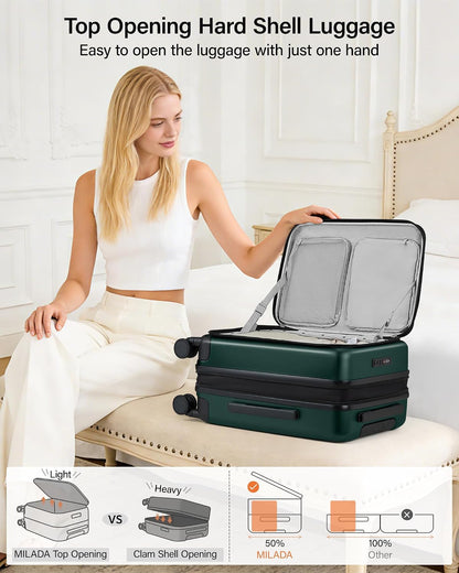 20-Inch Expandable Carry On Luggage, Hard Shell Top-Opening Luggage with Wheels, TSA-Approved Small Travel Bag for Men and Women Carry-On Suitcase, White