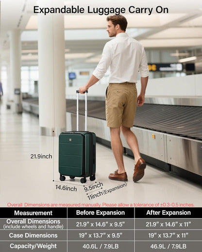 20-Inch Expandable Carry On Luggage, Hard Shell Top-Opening Luggage with Wheels, TSA-Approved Small Travel Bag for Men and Women Carry-On Suitcase, White