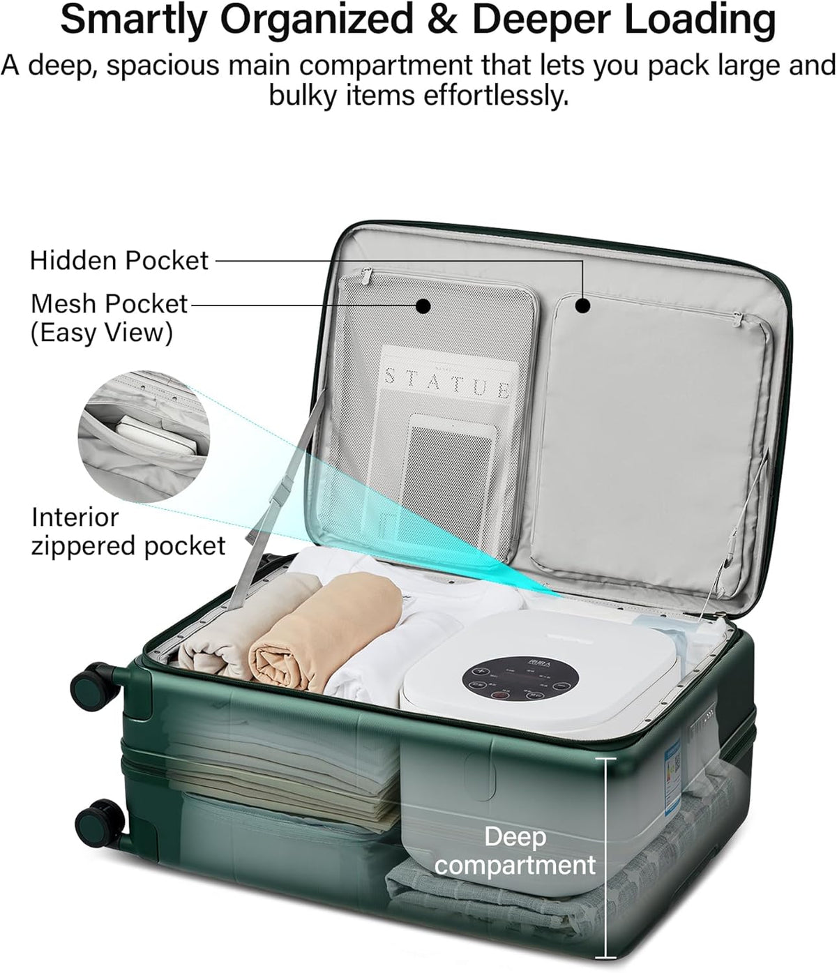 20-Inch Expandable Carry On Luggage, Hard Shell Top-Opening Luggage with Wheels, TSA-Approved Small Travel Bag for Men and Women Carry-On Suitcase, White