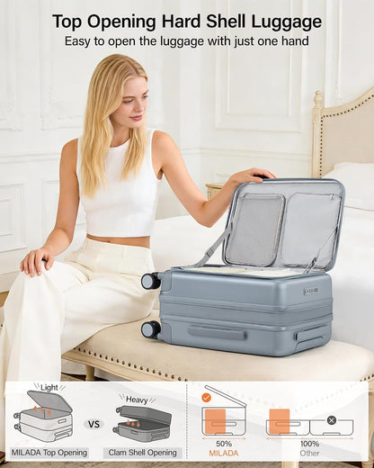 20-Inch Expandable Carry On Luggage, Hard Shell Top-Opening Luggage with Wheels, TSA-Approved Small Travel Bag for Men and Women Carry-On Suitcase, White