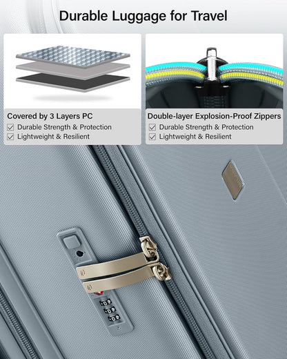 20-Inch Expandable Carry On Luggage, Hard Shell Top-Opening Luggage with Wheels, TSA-Approved Small Travel Bag for Men and Women Carry-On Suitcase, White