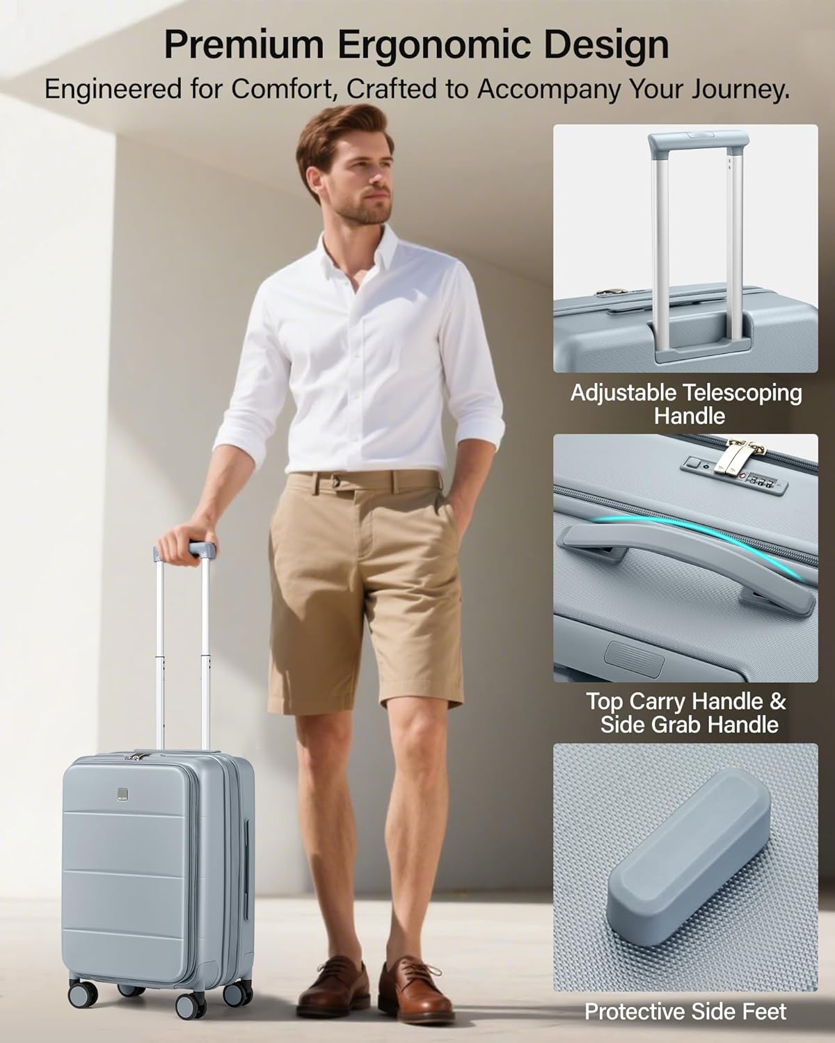 20-Inch Expandable Carry On Luggage, Hard Shell Top-Opening Luggage with Wheels, TSA-Approved Small Travel Bag for Men and Women Carry-On Suitcase, White