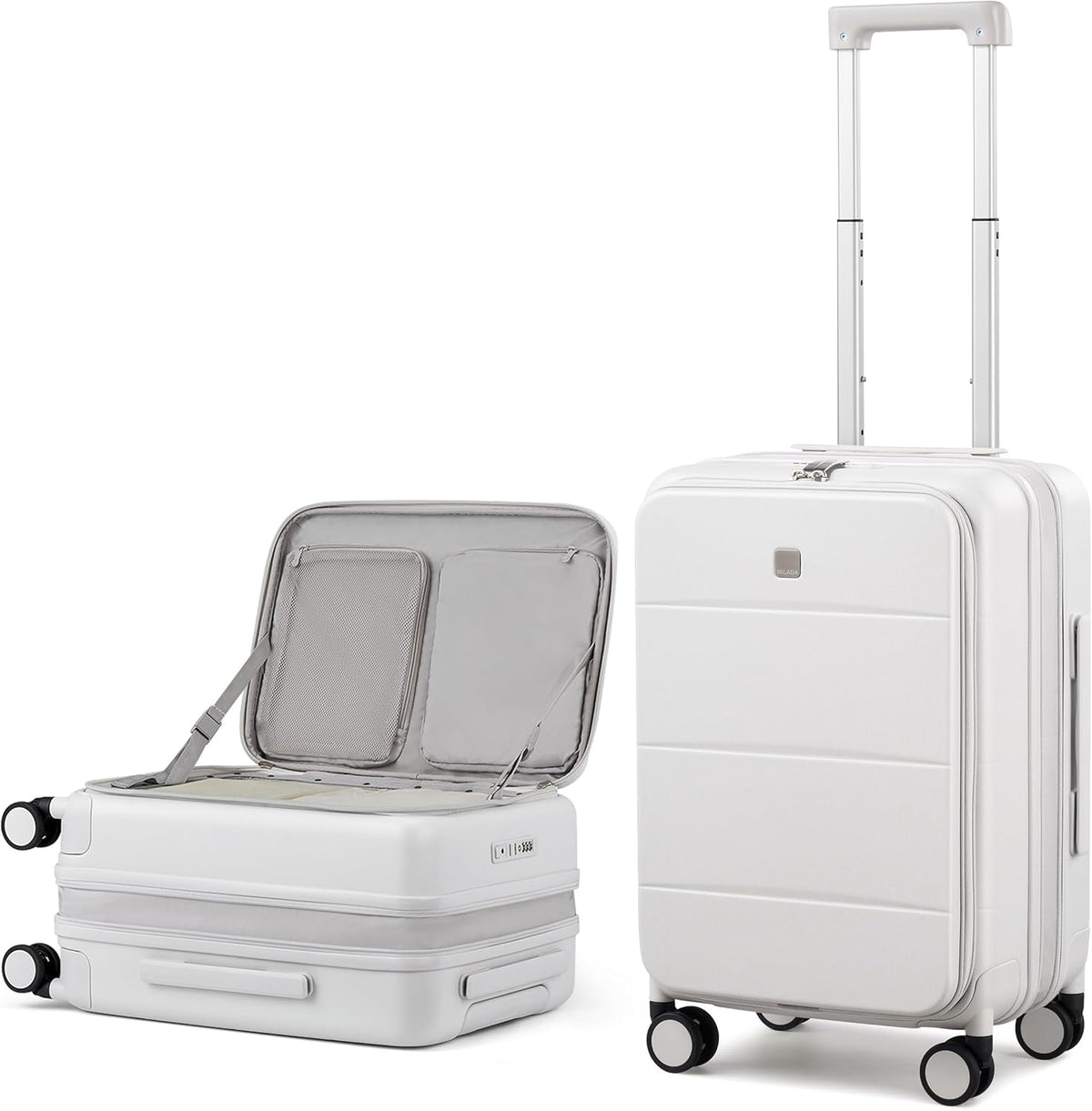 20-Inch Expandable Carry On Luggage, Hard Shell Top-Opening Luggage with Wheels, TSA-Approved Small Travel Bag for Men and Women Carry-On Suitcase, White