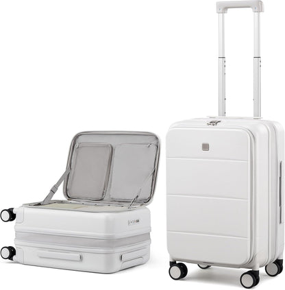 20-Inch Expandable Carry On Luggage, Hard Shell Top-Opening Luggage with Wheels, TSA-Approved Small Travel Bag for Men and Women Carry-On Suitcase, White