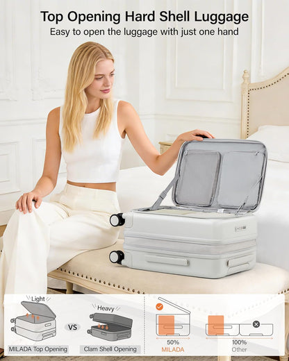 20-Inch Expandable Carry On Luggage, Hard Shell Top-Opening Luggage with Wheels, TSA-Approved Small Travel Bag for Men and Women Carry-On Suitcase, White