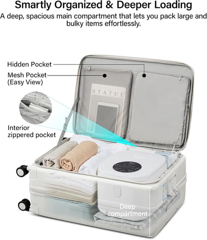 20-Inch Expandable Carry On Luggage, Hard Shell Top-Opening Luggage with Wheels, TSA-Approved Small Travel Bag for Men and Women Carry-On Suitcase, White