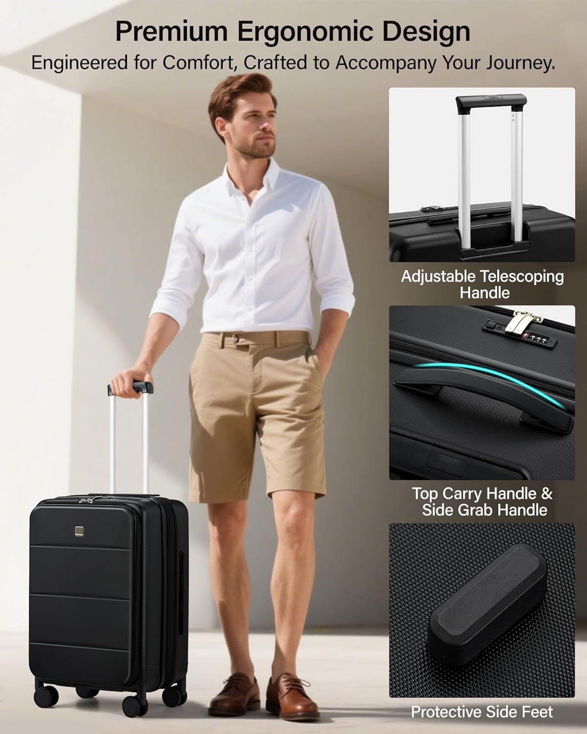 20-Inch Expandable Carry On Luggage, Hard Shell Top-Opening Luggage with Wheels, TSA-Approved Small Travel Bag for Men and Women Carry-On Suitcase, White