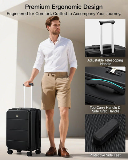 20-Inch Expandable Carry On Luggage, Hard Shell Top-Opening Luggage with Wheels, TSA-Approved Small Travel Bag for Men and Women Carry-On Suitcase, White
