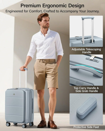 20-Inch Expandable Carry On Luggage, Hard Shell Top-Opening Luggage with Wheels, TSA-Approved Small Travel Bag for Men and Women Carry-On Suitcase, White