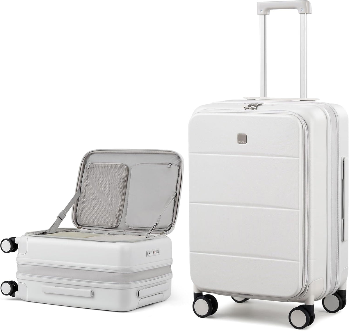 20-Inch Expandable Carry On Luggage, Hard Shell Top-Opening Luggage with Wheels, TSA-Approved Small Travel Bag for Men and Women Carry-On Suitcase, White