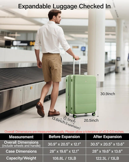 20-Inch Expandable Carry On Luggage, Hard Shell Top-Opening Luggage with Wheels, TSA-Approved Small Travel Bag for Men and Women Carry-On Suitcase, White