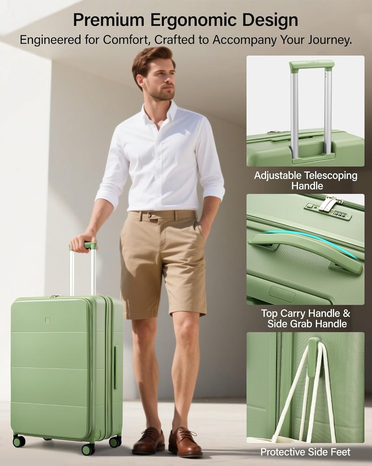 20-Inch Expandable Carry On Luggage, Hard Shell Top-Opening Luggage with Wheels, TSA-Approved Small Travel Bag for Men and Women Carry-On Suitcase, White