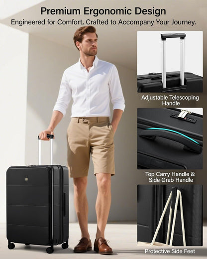 20-Inch Expandable Carry On Luggage, Hard Shell Top-Opening Luggage with Wheels, TSA-Approved Small Travel Bag for Men and Women Carry-On Suitcase, White
