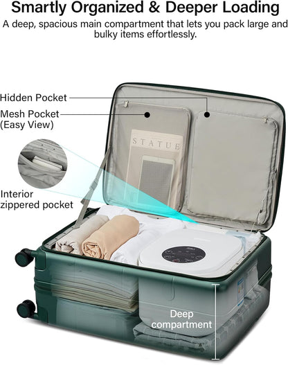 20-Inch Expandable Carry On Luggage, Hard Shell Top-Opening Luggage with Wheels, TSA-Approved Small Travel Bag for Men and Women Carry-On Suitcase, White