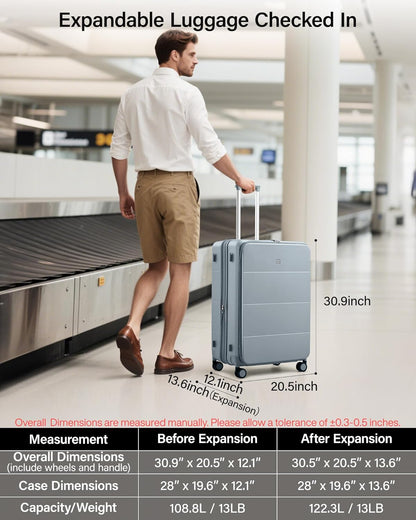 20-Inch Expandable Carry On Luggage, Hard Shell Top-Opening Luggage with Wheels, TSA-Approved Small Travel Bag for Men and Women Carry-On Suitcase, White