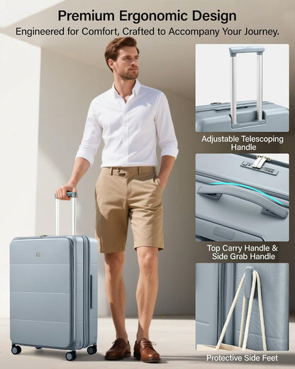 20-Inch Expandable Carry On Luggage, Hard Shell Top-Opening Luggage with Wheels, TSA-Approved Small Travel Bag for Men and Women Carry-On Suitcase, White