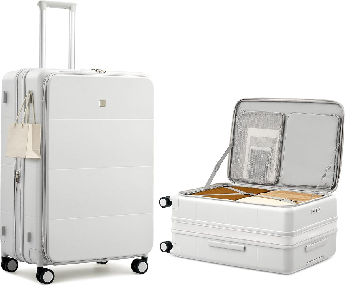 20-Inch Expandable Carry On Luggage, Hard Shell Top-Opening Luggage with Wheels, TSA-Approved Small Travel Bag for Men and Women Carry-On Suitcase, White
