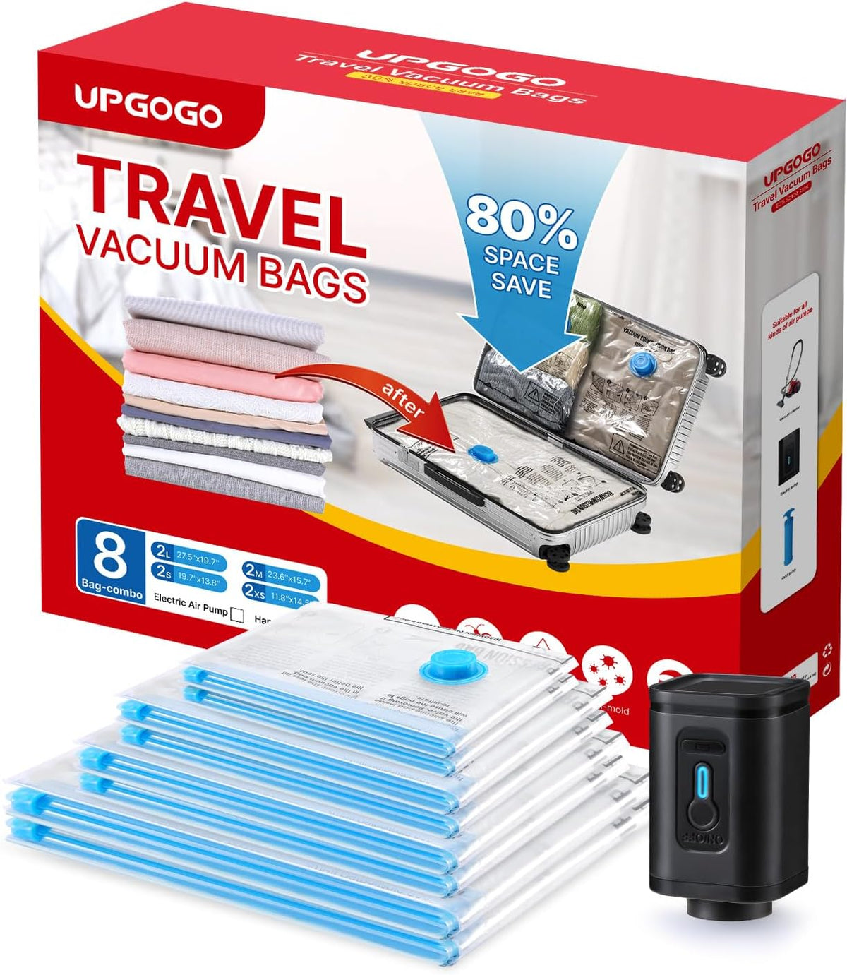 Travel Vacuum Bags Combo - Space Saver Vacuum Storage Bags for Clothing and Luggage