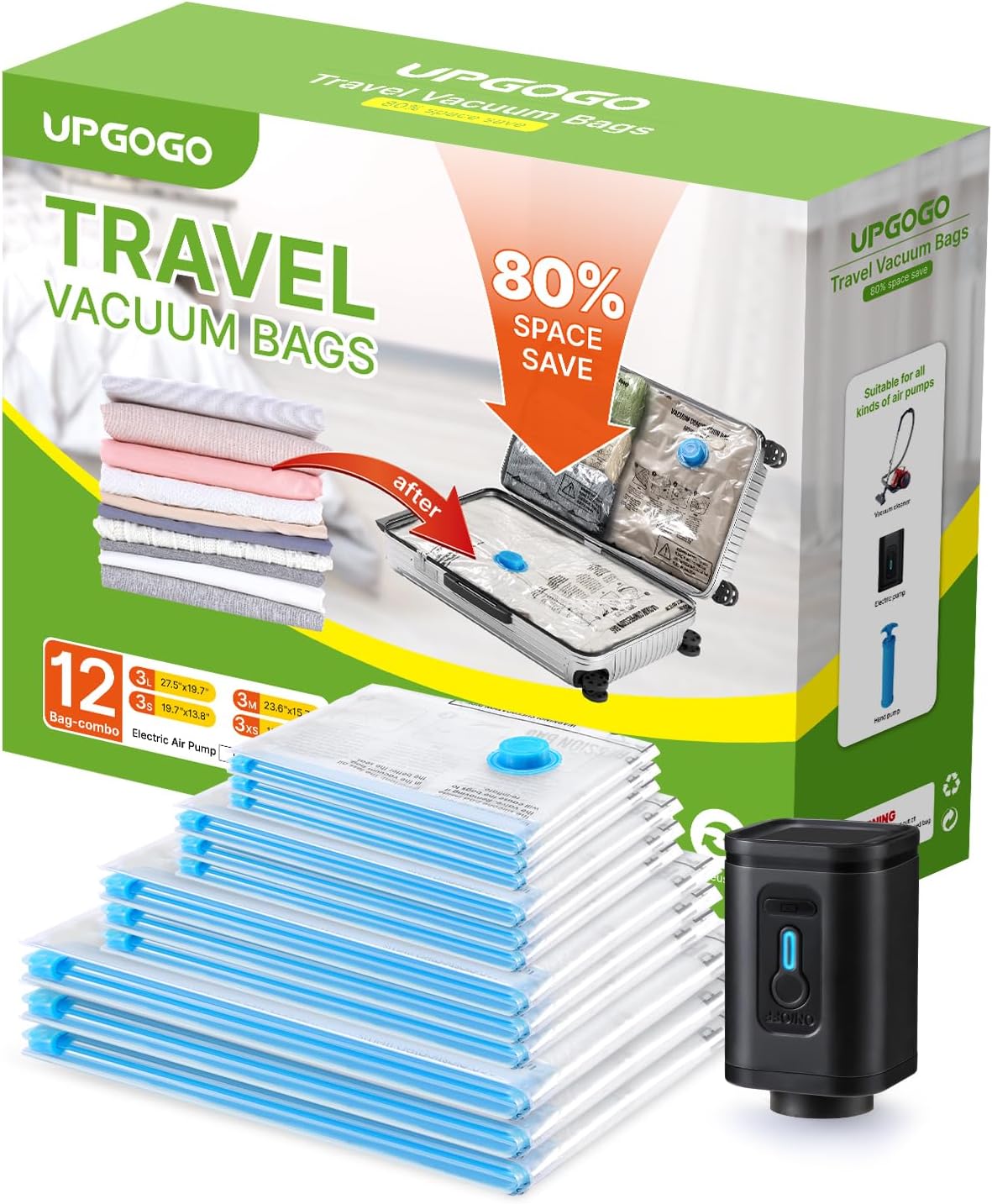 Travel Vacuum Bags Combo - Space Saver Vacuum Storage Bags for Clothing and Luggage
