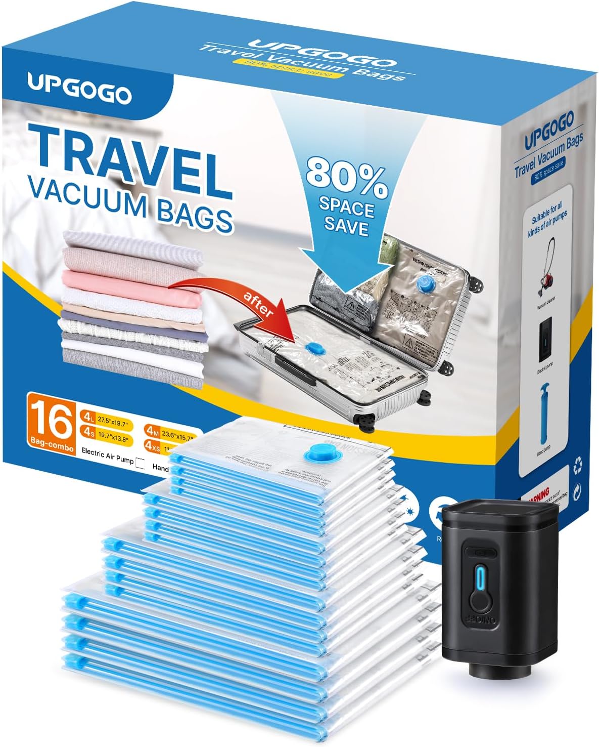 Travel Vacuum Bags Combo - Space Saver Vacuum Storage Bags for Clothing and Luggage
