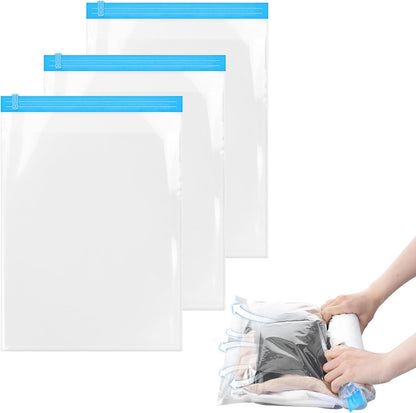 Travel Compression Bags, Roll-Up Space Saver Bags Vacuum Storage Bags 47x35cm/18.5x13.7in for Luggage Backpack Suitcase Packing Organizers(3PCS)