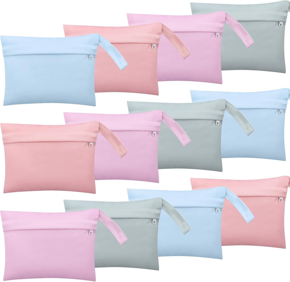 4 Pack Wet Dry Bags for Baby Cloth Diapers 12x14 Washable Travel Swimsuit Wet Bags Reusable with Two Zippered Pockets for Yoga Gym Swimsuits Travel Beach Pool Soiled Items(Fresh Color)
