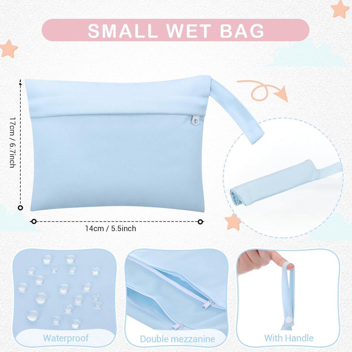 4 Pack Wet Dry Bags for Baby Cloth Diapers 12x14 Washable Travel Swimsuit Wet Bags Reusable with Two Zippered Pockets for Yoga Gym Swimsuits Travel Beach Pool Soiled Items(Fresh Color)