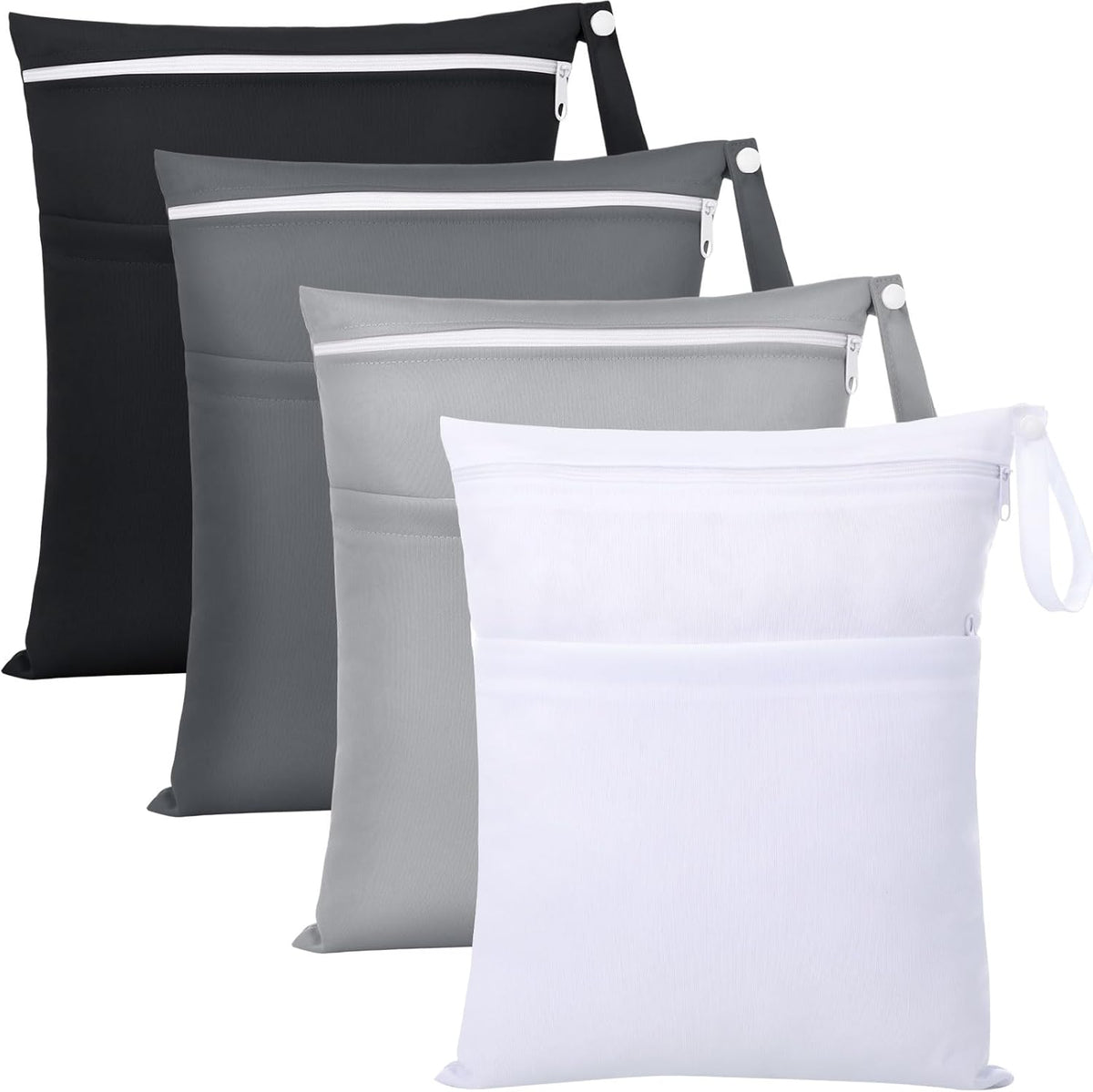 4 Pack Wet Dry Bags for Baby Cloth Diapers 12x14 Washable Travel Swimsuit Wet Bags Reusable with Two Zippered Pockets for Yoga Gym Swimsuits Travel Beach Pool Soiled Items(Fresh Color)