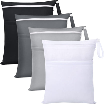 4 Pack Wet Dry Bags for Baby Cloth Diapers 12x14 Washable Travel Swimsuit Wet Bags Reusable with Two Zippered Pockets for Yoga Gym Swimsuits Travel Beach Pool Soiled Items(Fresh Color)