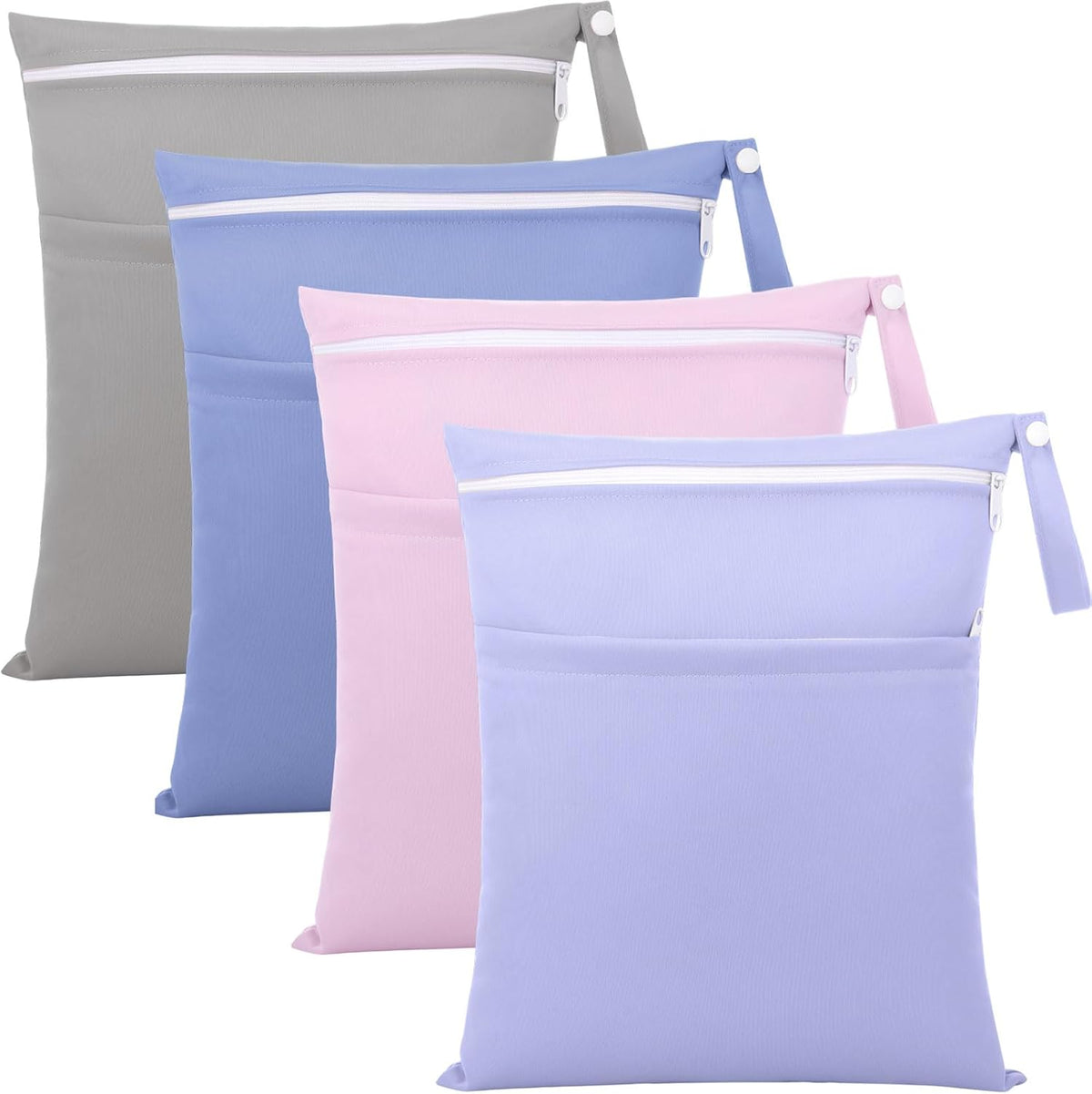 4 Pack Wet Dry Bags for Baby Cloth Diapers 12x14 Washable Travel Swimsuit Wet Bags Reusable with Two Zippered Pockets for Yoga Gym Swimsuits Travel Beach Pool Soiled Items(Fresh Color)