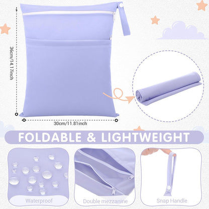 4 Pack Wet Dry Bags for Baby Cloth Diapers 12x14 Washable Travel Swimsuit Wet Bags Reusable with Two Zippered Pockets for Yoga Gym Swimsuits Travel Beach Pool Soiled Items(Fresh Color)