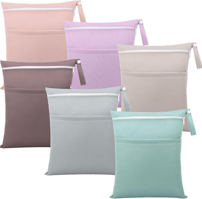 4 Pack Wet Dry Bags for Baby Cloth Diapers 12x14 Washable Travel Swimsuit Wet Bags Reusable with Two Zippered Pockets for Yoga Gym Swimsuits Travel Beach Pool Soiled Items(Fresh Color)