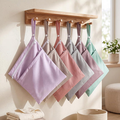 4 Pack Wet Dry Bags for Baby Cloth Diapers 12x14 Washable Travel Swimsuit Wet Bags Reusable with Two Zippered Pockets for Yoga Gym Swimsuits Travel Beach Pool Soiled Items(Fresh Color)