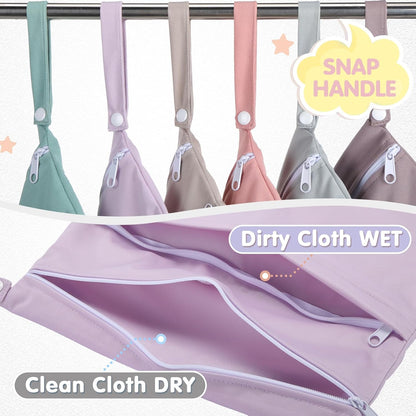 4 Pack Wet Dry Bags for Baby Cloth Diapers 12x14 Washable Travel Swimsuit Wet Bags Reusable with Two Zippered Pockets for Yoga Gym Swimsuits Travel Beach Pool Soiled Items(Fresh Color)