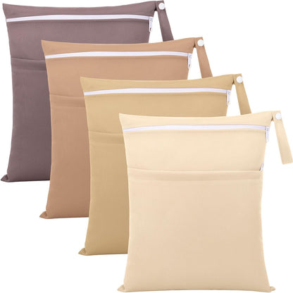 4 Pack Wet Dry Bags for Baby Cloth Diapers 12x14 Washable Travel Swimsuit Wet Bags Reusable with Two Zippered Pockets for Yoga Gym Swimsuits Travel Beach Pool Soiled Items(Fresh Color)
