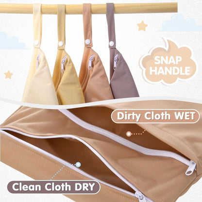 4 Pack Wet Dry Bags for Baby Cloth Diapers 12x14 Washable Travel Swimsuit Wet Bags Reusable with Two Zippered Pockets for Yoga Gym Swimsuits Travel Beach Pool Soiled Items(Fresh Color)