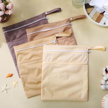 4 Pack Wet Dry Bags for Baby Cloth Diapers 12x14 Washable Travel Swimsuit Wet Bags Reusable with Two Zippered Pockets for Yoga Gym Swimsuits Travel Beach Pool Soiled Items(Fresh Color)