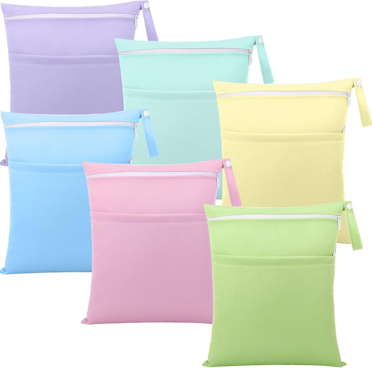 4 Pack Wet Dry Bags for Baby Cloth Diapers 12x14 Washable Travel Swimsuit Wet Bags Reusable with Two Zippered Pockets for Yoga Gym Swimsuits Travel Beach Pool Soiled Items(Fresh Color)