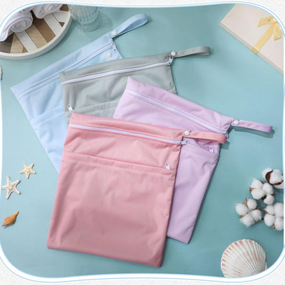 4 Pack Wet Dry Bags for Baby Cloth Diapers 12x14 Washable Travel Swimsuit Wet Bags Reusable with Two Zippered Pockets for Yoga Gym Swimsuits Travel Beach Pool Soiled Items(Fresh Color)