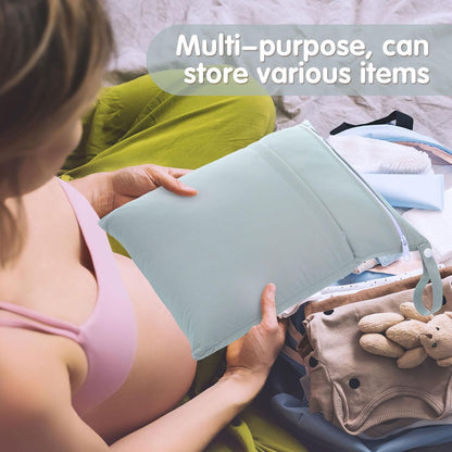 4 Pack Wet Dry Bags for Baby Cloth Diapers 12x14 Washable Travel Swimsuit Wet Bags Reusable with Two Zippered Pockets for Yoga Gym Swimsuits Travel Beach Pool Soiled Items(Fresh Color)