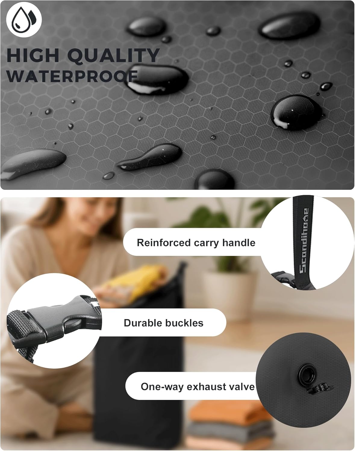 Travel Laundry Bag, Pump-Free Vacuum Compression Dirty Clothes Bag, Medium Reusable Waterproof & Washable Laundry Bag, Wet and Dry Bag, Ideal for Suitcases, Laundromats (1 Pack) Gray