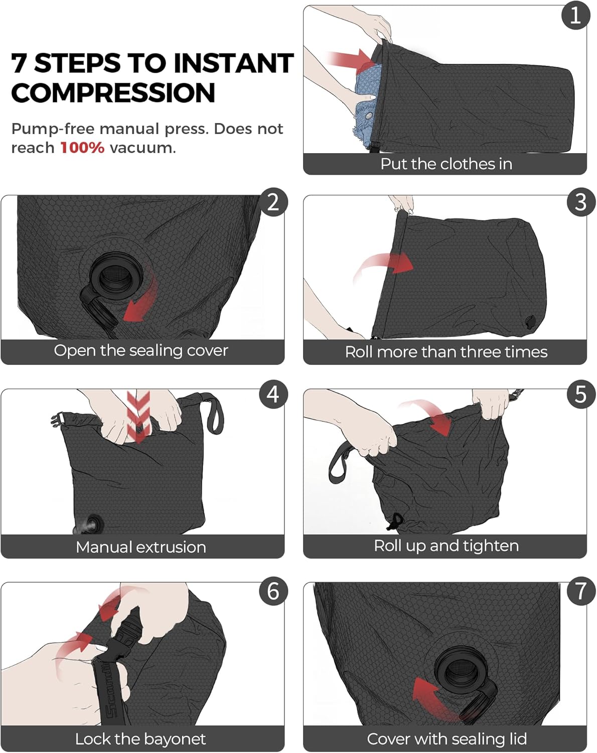 Travel Laundry Bag, Pump-Free Vacuum Compression Dirty Clothes Bag, Medium Reusable Waterproof & Washable Laundry Bag, Wet and Dry Bag, Ideal for Suitcases, Laundromats (1 Pack) Gray
